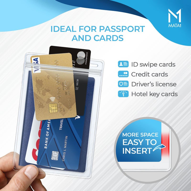 Mata1-USA Extra-Thick Passport & Identification Card Holders (Clear, 4x6 Inch, 50 Pack), Extra Large (XXL) Vertical Plastic ID Name Card Badge Holder with Zipper - Image 2